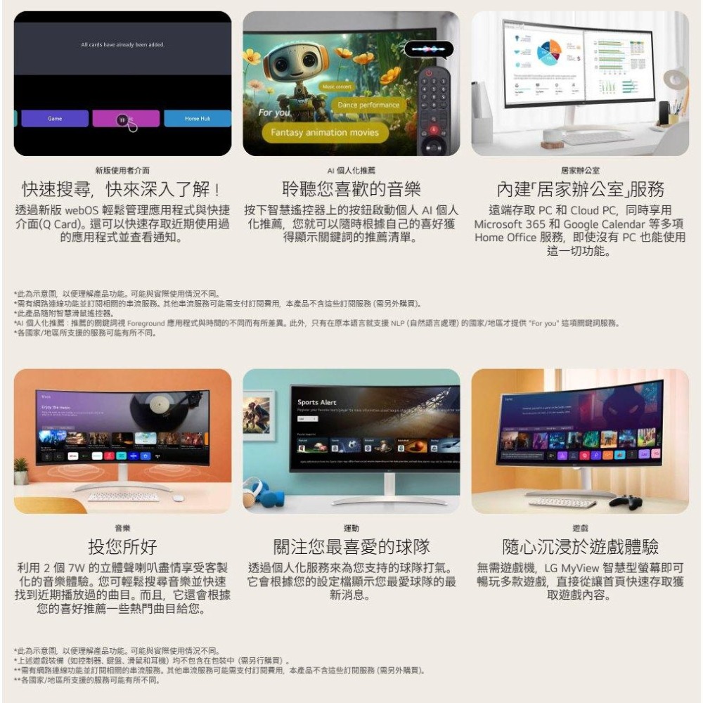 LG 樂金 34SR60QC-W 34吋 2K 曲面智慧螢幕 100Hz／VA／webOS／IoT／1800R 光華-細節圖7