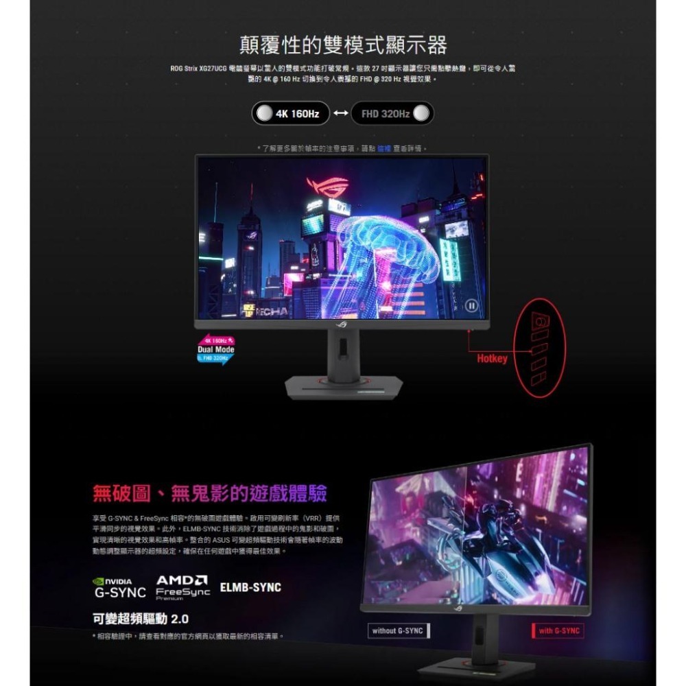 ASUS 華碩 ROG Strix XG27UCG 27吋 4K 電競螢幕 160Hz／IPS／HDR10／FHD模式-細節圖5