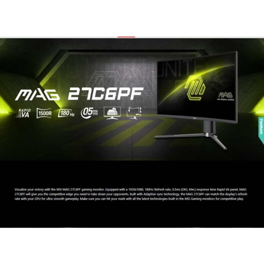 MSI 微星 MAG 27C6PF 27吋 FHD 曲面電競螢幕 180Hz/0.5ms/VA 電競螢幕 光華-細節圖3