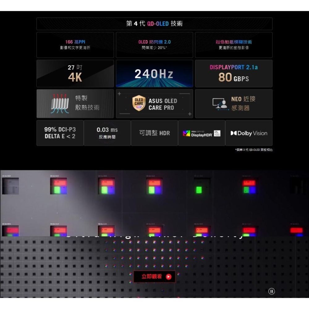 ASUS 華碩 ROG Swift OLED PG27UCDM－27吋 4K 電競螢幕 240Hz／HDR10 光華-細節圖4
