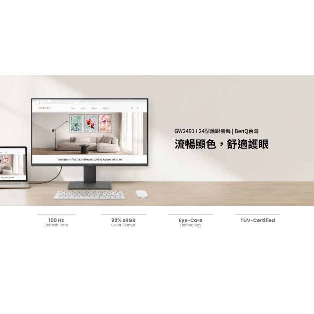 BenQ 明碁 GW2491 24吋 FHD 護眼螢幕 100Hz／IPS ／Eye-Care／99%sRGB 光華-細節圖3