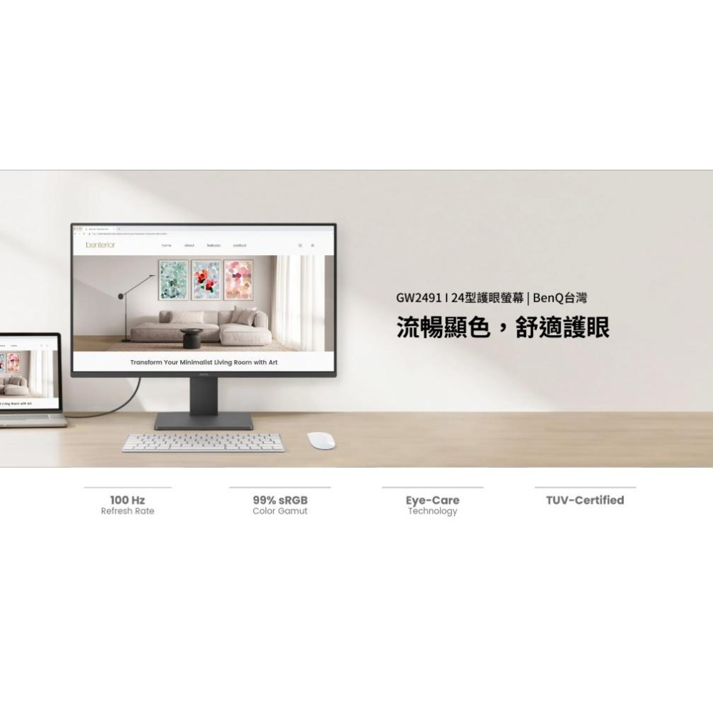 BenQ 明碁 GW2491 24吋 FHD 護眼螢幕 100Hz／IPS ／Eye-Care／99%sRGB 光華-細節圖3