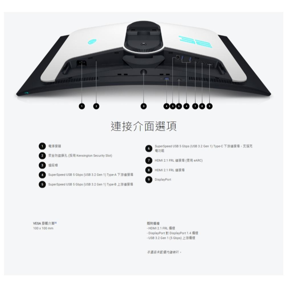 Dell 戴爾  Alienware AW3225QF QD-OLED 32吋 4K 曲面螢幕 240Hz/0.03ms-細節圖8