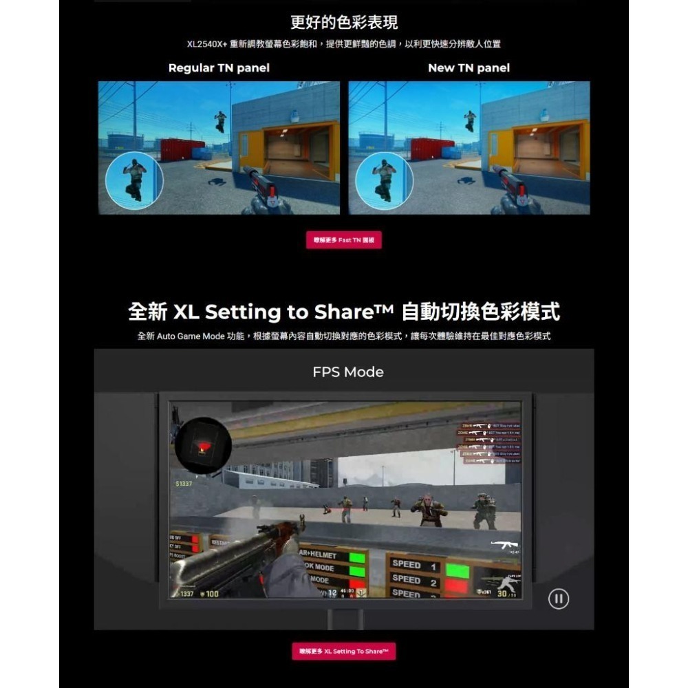 BenQ ZOWIE 卓威 XL2540X+ PLUS 24吋 FHD 專業電競螢幕 280Hz Fast TN 控制器-細節圖5