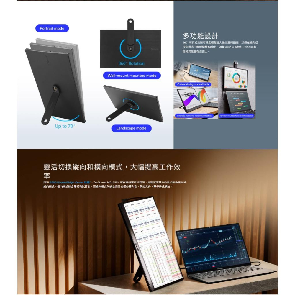 ASUS 華碩 ZenScreen MB169CK 15.6吋 FHD 可攜式螢幕 60Hz／IPS／USB-C 光華-細節圖4