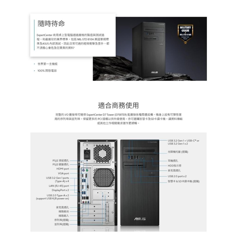 ASUS 華碩 D700TER 桌上型商用電腦 I7-14700/16G/1T SSD/CRD/DVDRW 光華-細節圖6