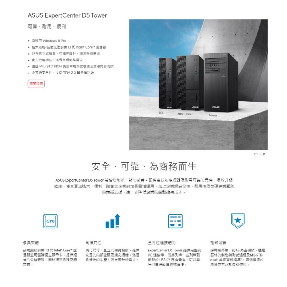 ASUS 華碩 D500TE 商用桌上型電腦 i5-13500／8G／512G／CRD／DVD／300W-細節圖4