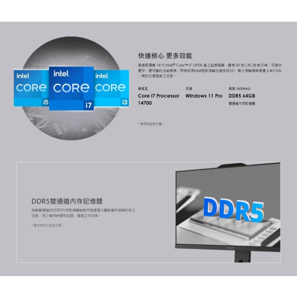 MSI 微星 PRO AP242P 14M 系列 23.8吋 AIO 桌上型電腦 桌機 14代 i7/i5/i3 光華-細節圖5
