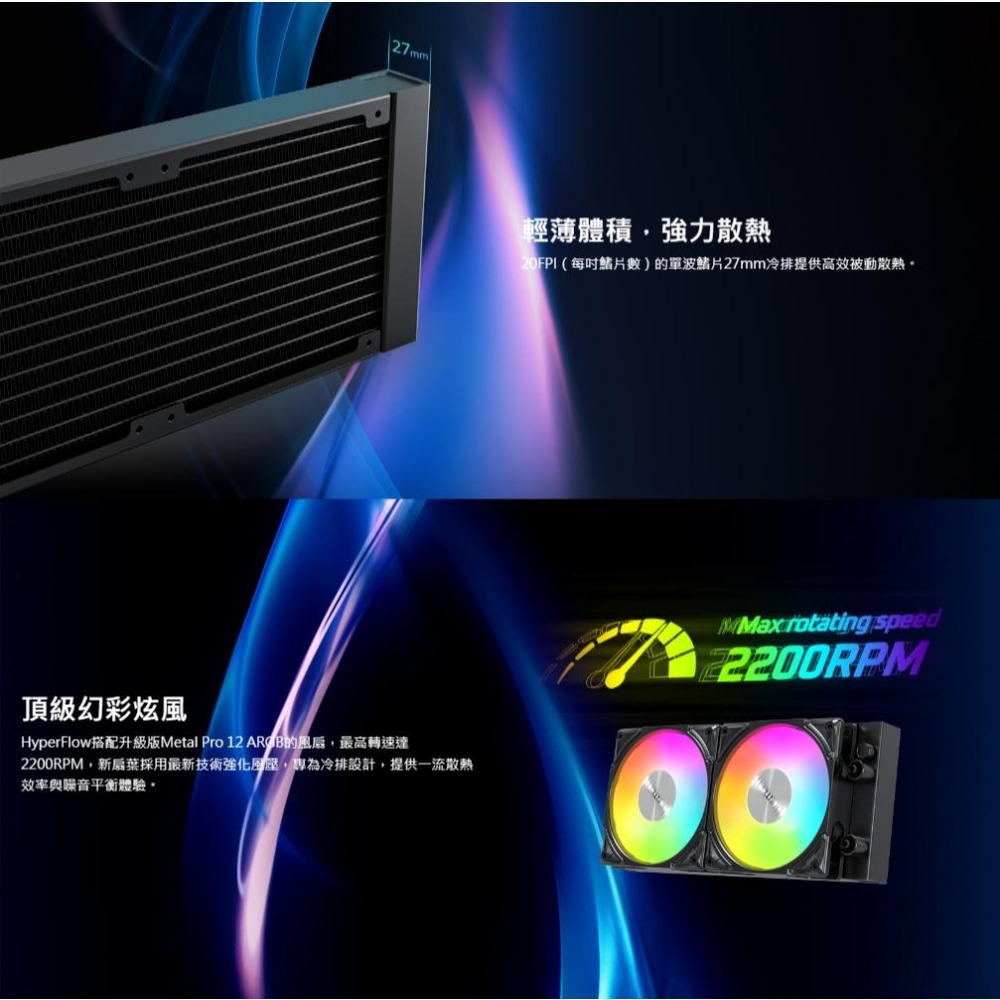 Montech 君主 HyperFlow ARGB 360 一體式水冷散熱器 CPU散熱器 水冷散熱器 水冷 光華-細節圖4
