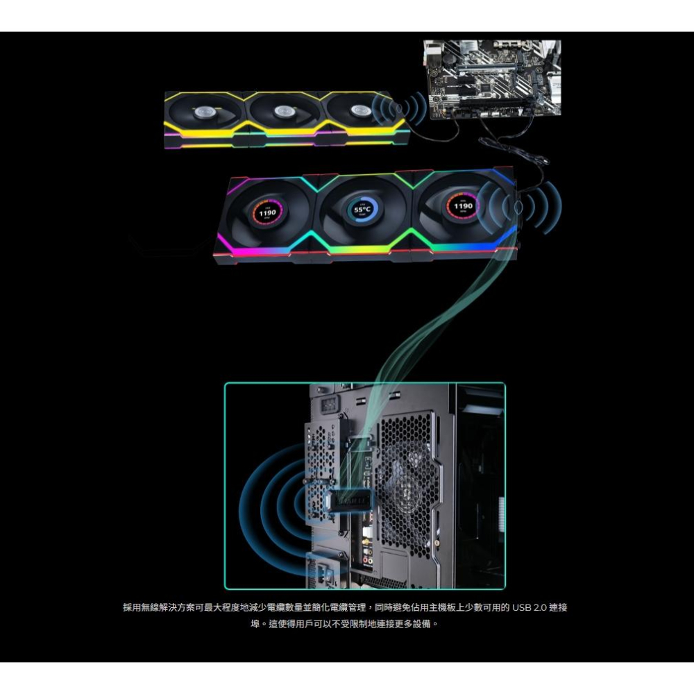 LIAN LI 聯力 UNI FAN SL WIRELESS－無線 ARGB機殼風扇 LCD 120 12公分 散熱風扇-細節圖7