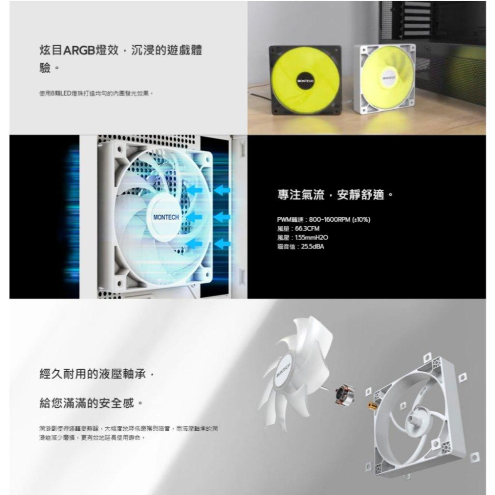 Montech 君主 GF120 ARGB PWN 機殼風扇 散熱風扇 12公分 ARGB風扇 光華-細節圖4