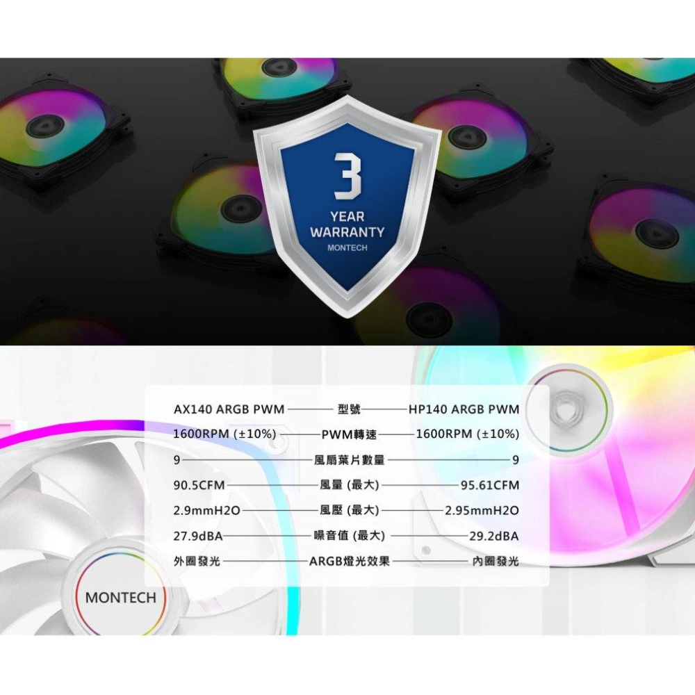 Montech 君主 HP140 ARGB PWN 機殼風扇 散熱風扇 14公分 ARGB風扇 光華-細節圖6