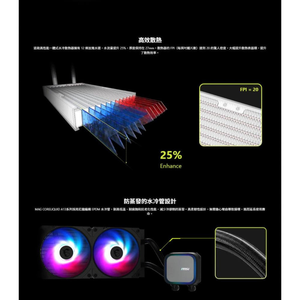 MSI 微星 MAG CORELIQUID A13 360 水冷散熱器 CPU 散熱器 水冷 一體式水冷-細節圖8