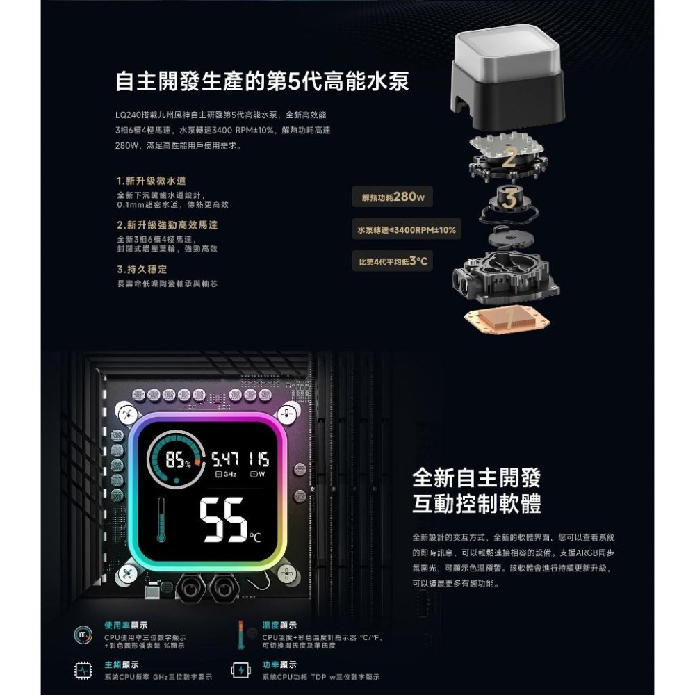DEEPCOOL 九州風神 LQ240 一體式水冷 CPU 散熱器 磁吸數位顯示 五年保 光華商場 公司貨-細節圖4