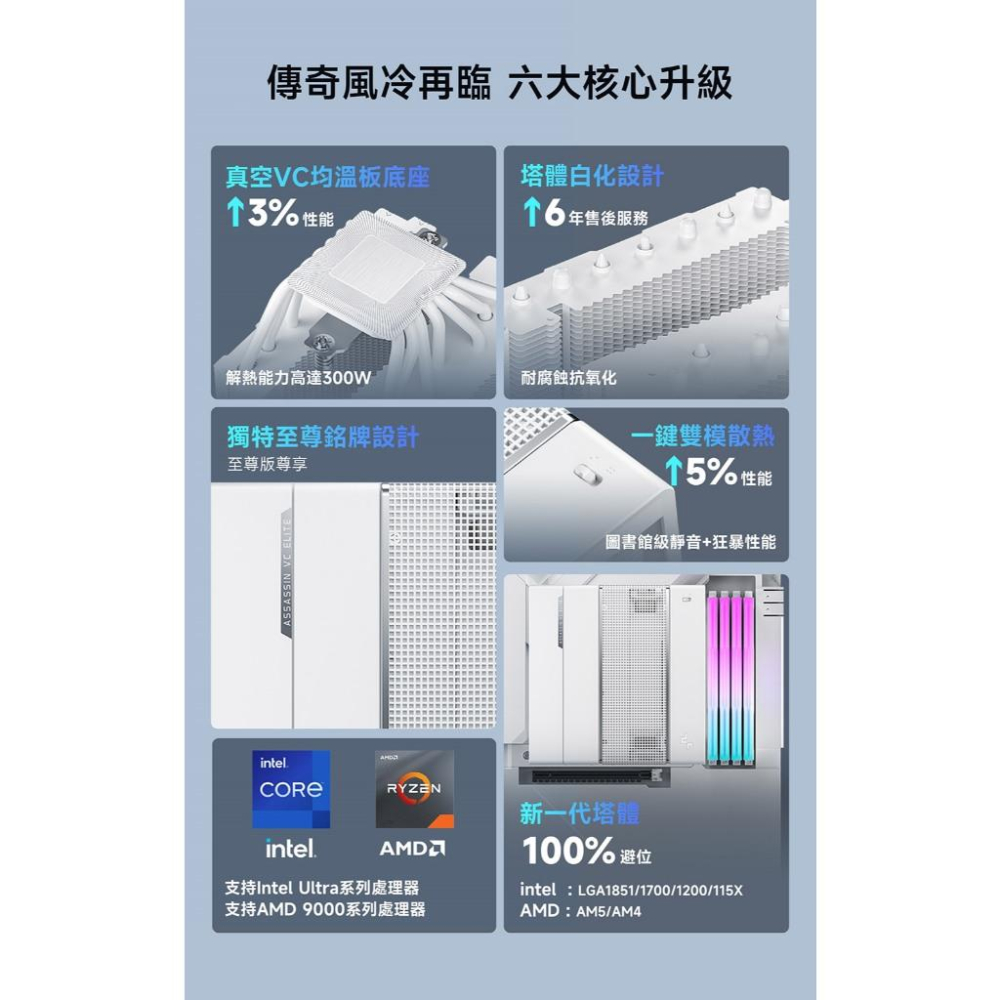 DEEPCOOL 九州風神 ASSASSIN VC ELITE WH CPU 散熱器 雙塔／雙風扇／均熱底座 光華-細節圖4