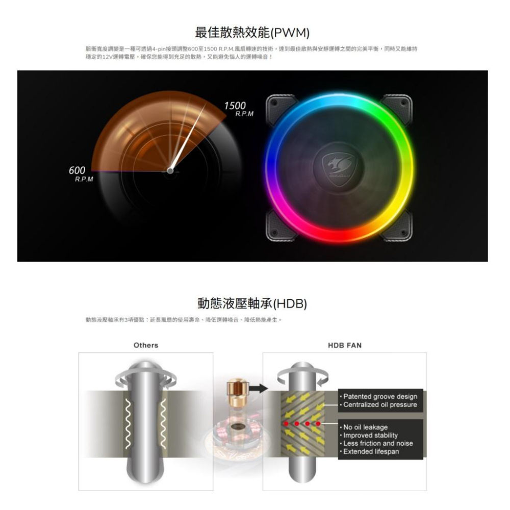 COUGAR 美洲獅 VORTEX RGB HPB 120 12公分 PWM 散熱風扇 機殼風扇 光華商場-細節圖6