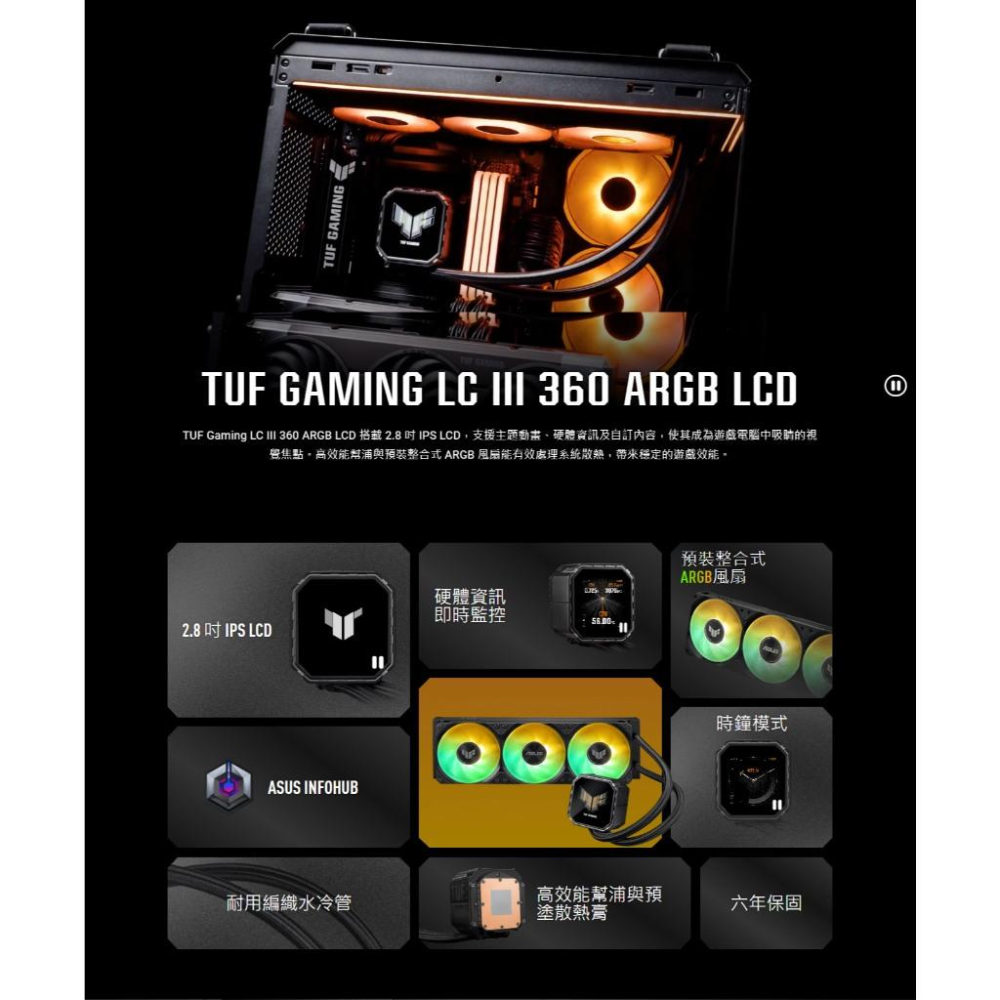 ASUS 華碩 TUF TUF GAMING LC III 360 ARGB LCD 一體式水冷 CPU 散熱器 光華-細節圖4