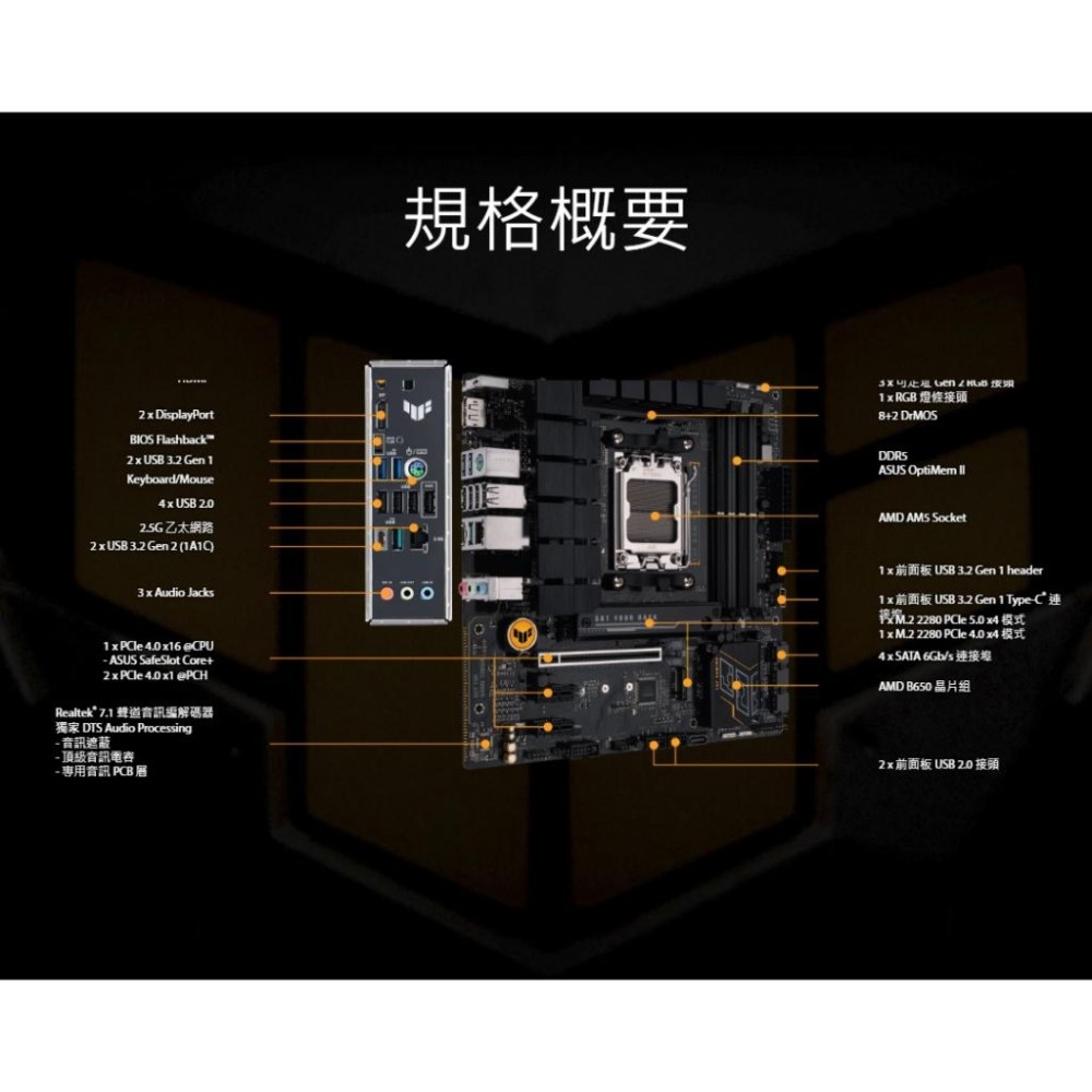 ASUS 華碩 TUF GAMING B650M-E 主機板 M-ATX/AM5/DDR5/B650 光華-細節圖4