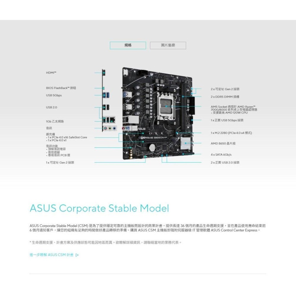 ASUS 華碩 PRIME B650M-F－M-ATX 主機板 AM5／DDR5／B650 光華-細節圖4