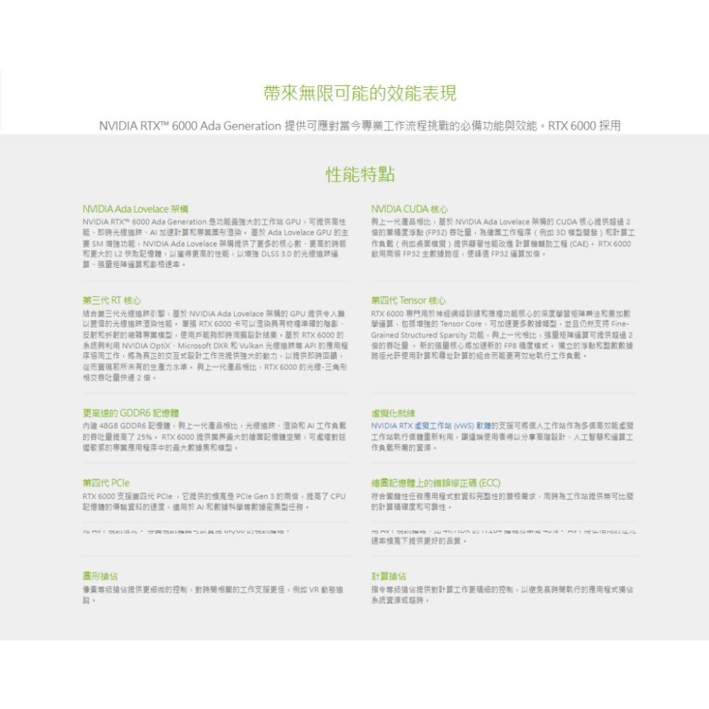 Leadtek 麗臺 NVIDIA RTX 6000 Ada Generation 工作站繪圖卡 48G 48GB-細節圖3
