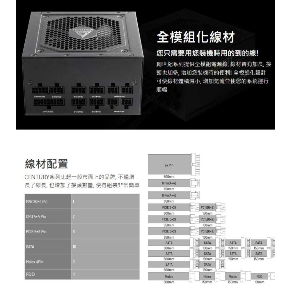 Montech 君主 CENTURY 創世紀 550W 650W 850W 全模組 電源供應器 全日系 金牌 光華商場-細節圖6