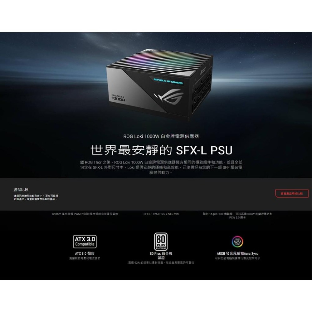 ASUS 華碩 ROG LOKI SFX-L－750W／850W／1000W 白金牌 電源供應器 十年保 洛基 光華-細節圖3