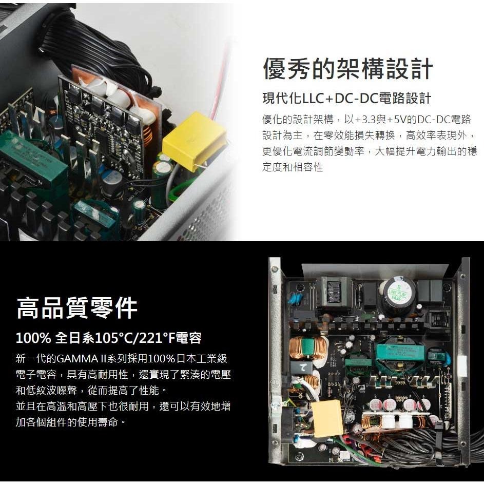 Montech 君主 GAMMA II 550W 650W 750W 電源供應器 金牌 扁線 全日系電容 光華商場-細節圖3