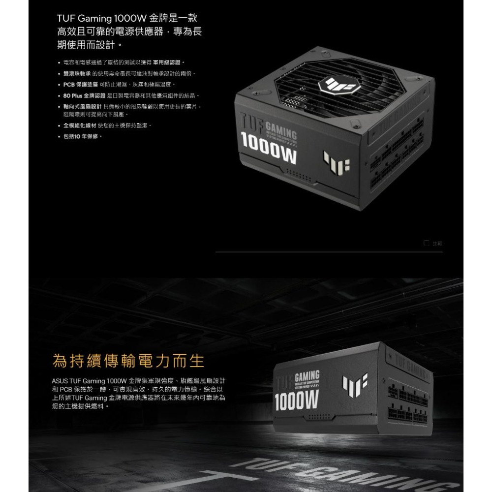 ASUS 華碩 TUF GAMING 1000W 金牌 ATX 3.1 電源供應器 1000G 全模組／十年保 光華-細節圖3