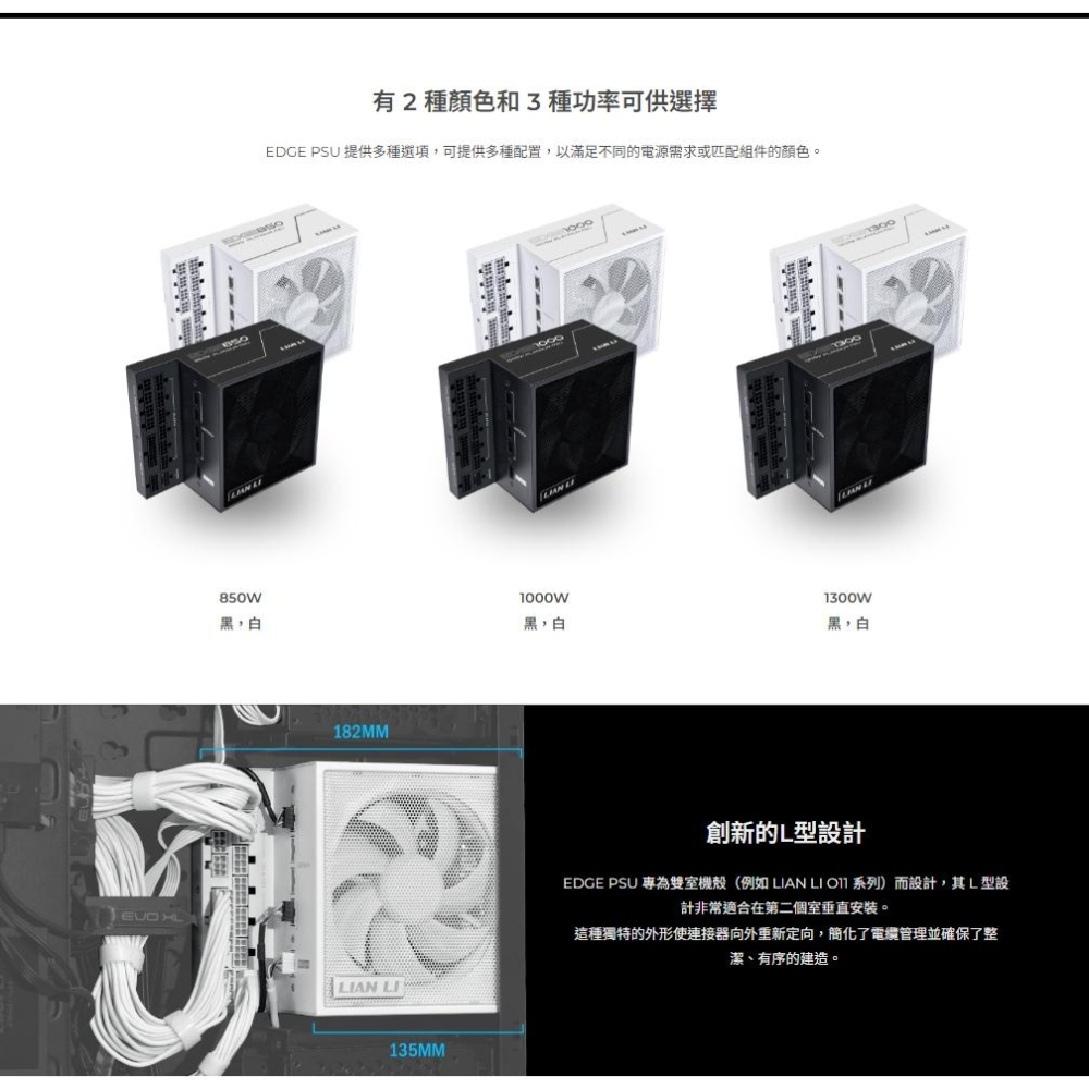 LIAN LI 聯力 EDGE－850W／1000W／1300W 白金牌 ATX3.1 電源供應器 十年保 光華-細節圖5