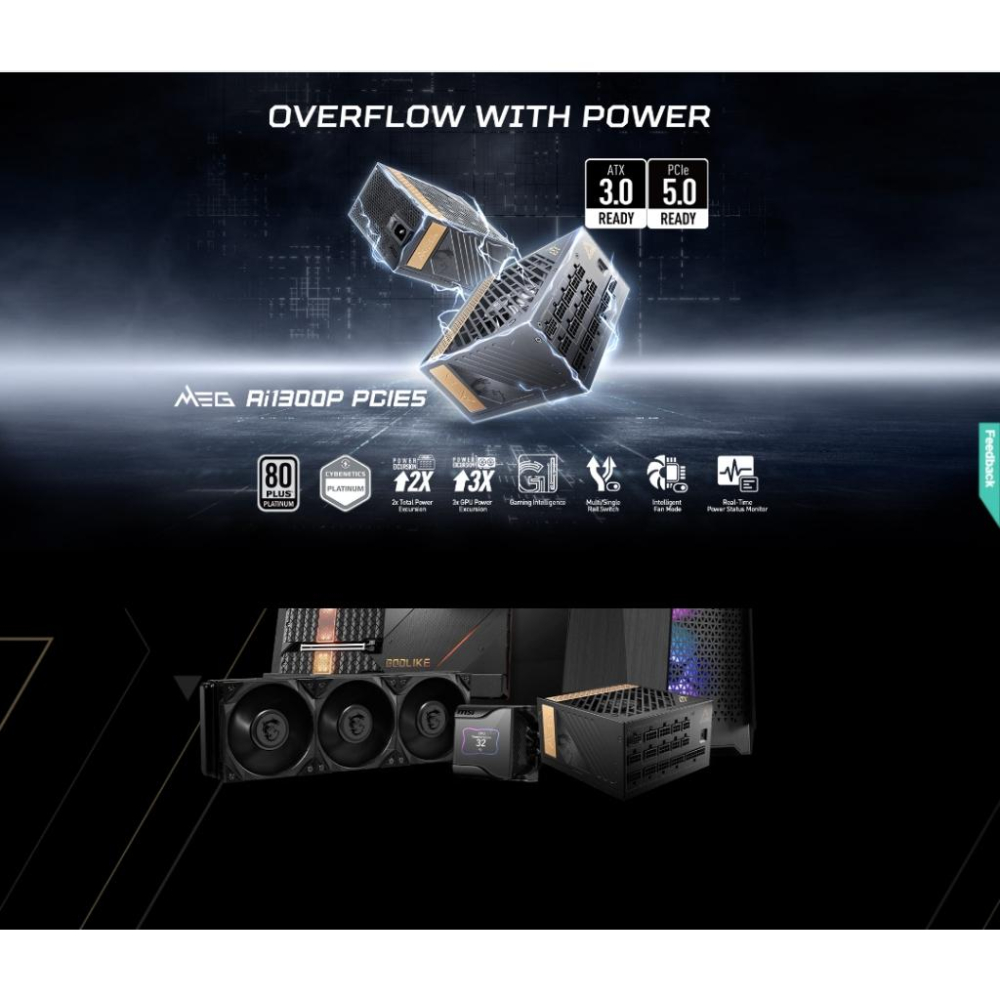 MSI 微星 MEG Ai1300P PCIE5－1300W 白金牌 ATX3.0 電源供應器 全模／十年保-細節圖3