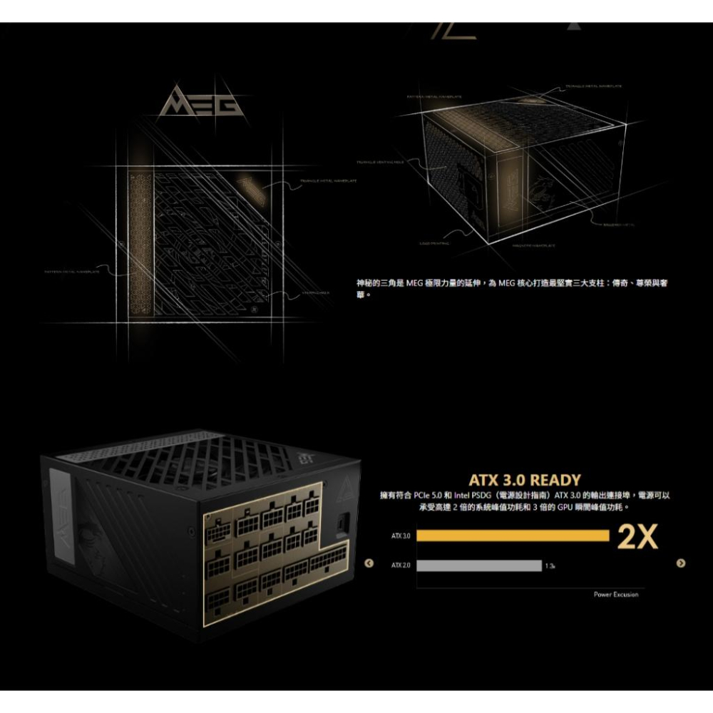 MSI 微星 MEG Ai1300P PCIE5－1300W 白金牌 ATX3.0 電源供應器 全模／十年保-細節圖5