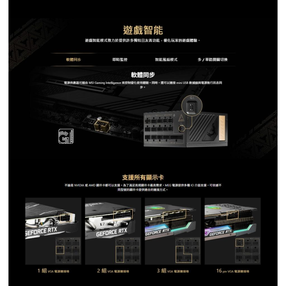 MSI 微星 MEG Ai1300P PCIE5－1300W 白金牌 ATX3.0 電源供應器 全模／十年保-細節圖7