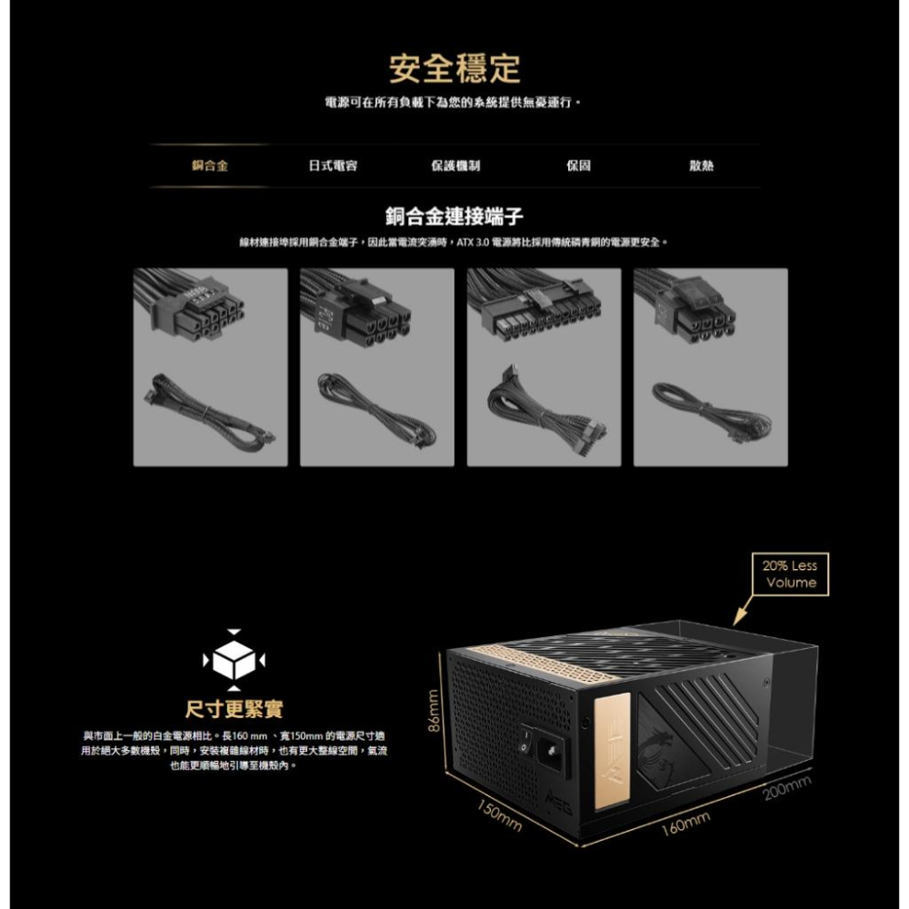 MSI 微星 MEG Ai1300P PCIE5－1300W 白金牌 ATX3.0 電源供應器 全模／十年保-細節圖8