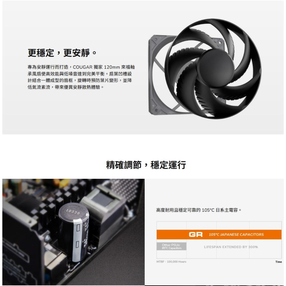 COUGAR 美洲獅 GR 750／850 金牌 ATX 3.1 電源供應器 五年保 全模組 PCIe 5.1 光華-細節圖6