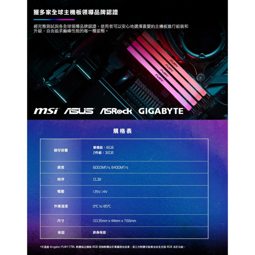 Kingston 金士頓 Renegade 反叛者 DDR5 6400 16GB*2 KF564C32RSAK2-32-細節圖7