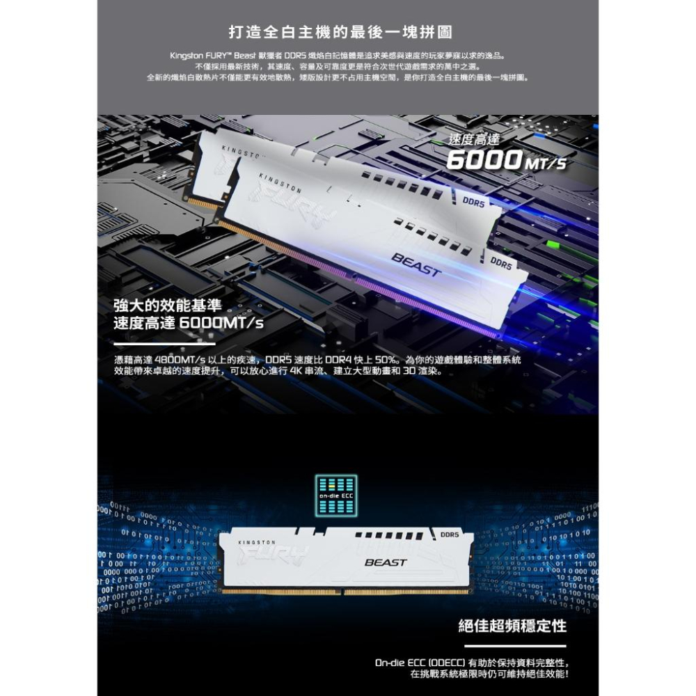 Kingston 金士頓 FURY 獸獵者 DDR5 6000 16GB*2 KF560C36BWEK2-32 -64-細節圖4