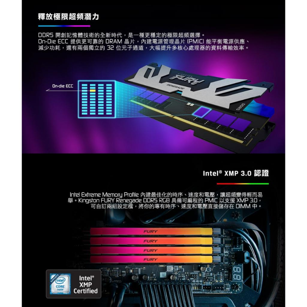 Kingston 金士頓 Renegade 反叛者 DDR5 7200 32G KF572C38RWAK2-32 雙條-細節圖6