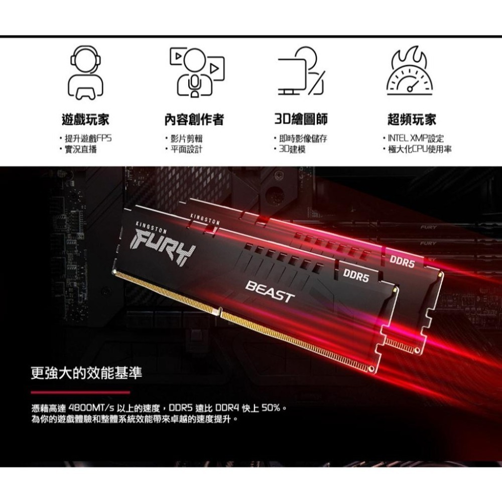 Kingston 金士頓 FURY Beast DDR5 6400 32GB(16GB*2) 雙通道 桌上型記憶體 光華-細節圖4