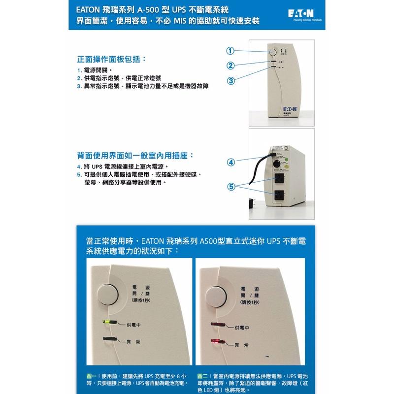 【免運直送】Eaton 伊頓 飛瑞 A-500 A-1000 離線式 UPS 不斷電系統 黑 白色 A1000 A500-細節圖4