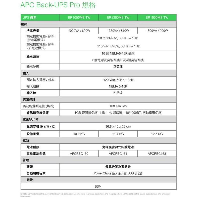 APC Back-UPS Pro 1000VA 在線互動式 不斷電系統 BR1000MS-TW 光華商場-細節圖5