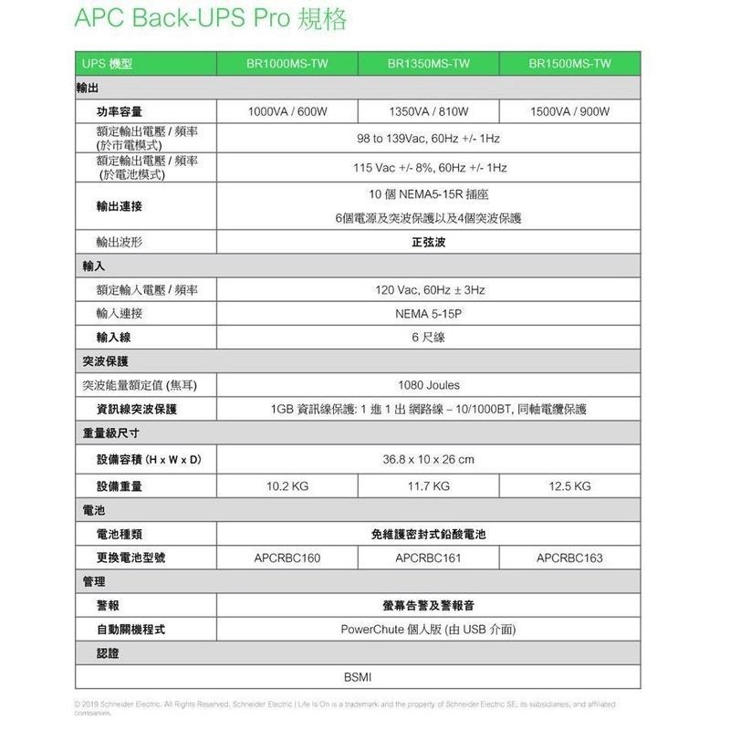 APC Back-UPS Pro 1000VA 在線互動式 不斷電系統 BR1000MS-TW 光華商場-細節圖5