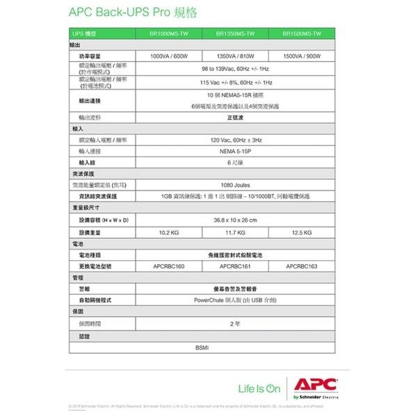 【免運直送】APC Back-UPS Pro 1500VA 在線互動式不斷電系統 BR1500MS-TW 光華商場-細節圖7