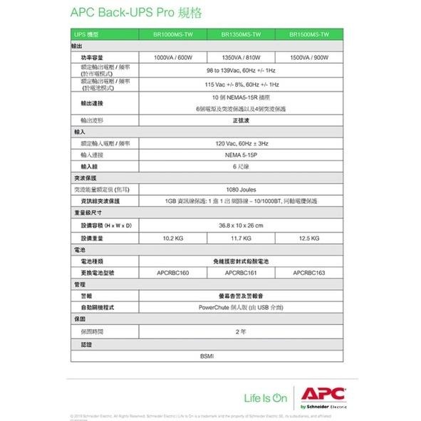 【免運直送】APC Back-UPS Pro 1500VA 在線互動式不斷電系統 BR1500MS-TW 光華商場-細節圖7