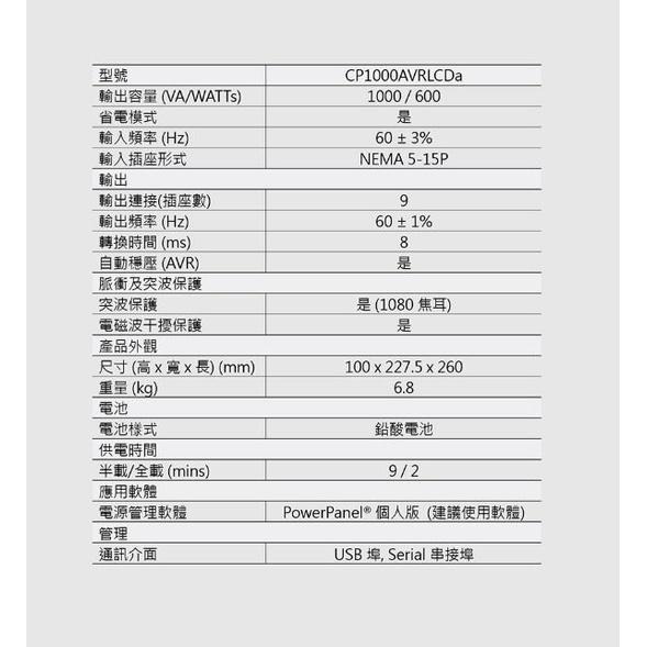 【熱銷】免運直送 CyberPower 1000VA 在線互動式 不斷電系統 CP1000AVRLCDA 光華商場-細節圖6