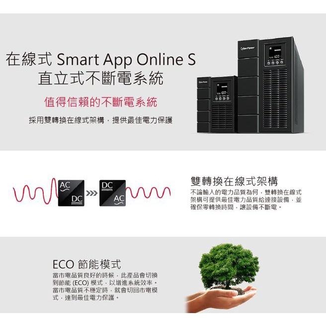 【免運直送】CyberPower OLS3000 3000VA 在線式 UPS 不斷電系統 緊急備用電源 停電 省電-細節圖3