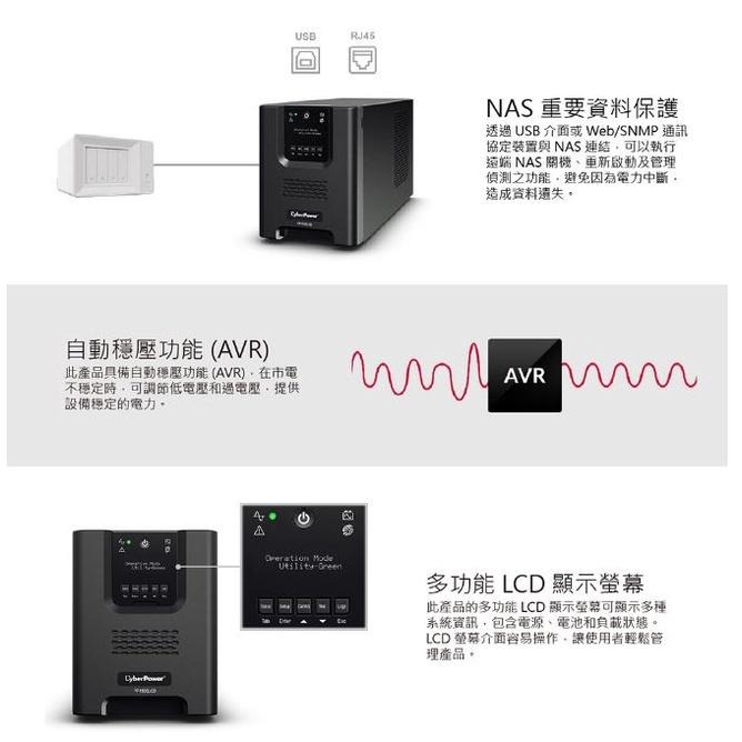 【免運直送】CyberPower PR1500LCD 1500VA 在線互動式 不斷電系統 UPS 緊急供應電源 公司貨-細節圖6