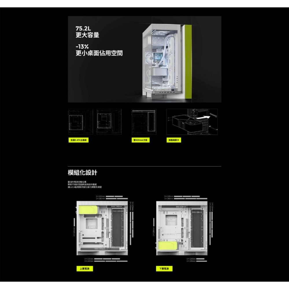 TRYX 創氪星系 Luca L70－E-ATX 電腦機殼 U高170／卡長460／支援背插／ 支援雙420冷排 光華-細節圖6