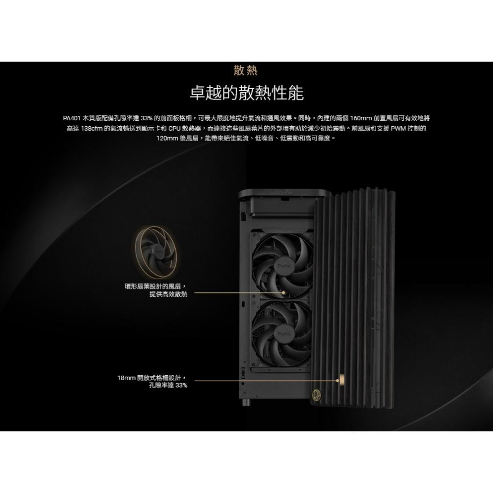 ASUS 華碩 ProArt PA401 WOOD－網狀版／鋼玻版／金屬版 ATX 電腦機殼 U高160／卡長315-細節圖4