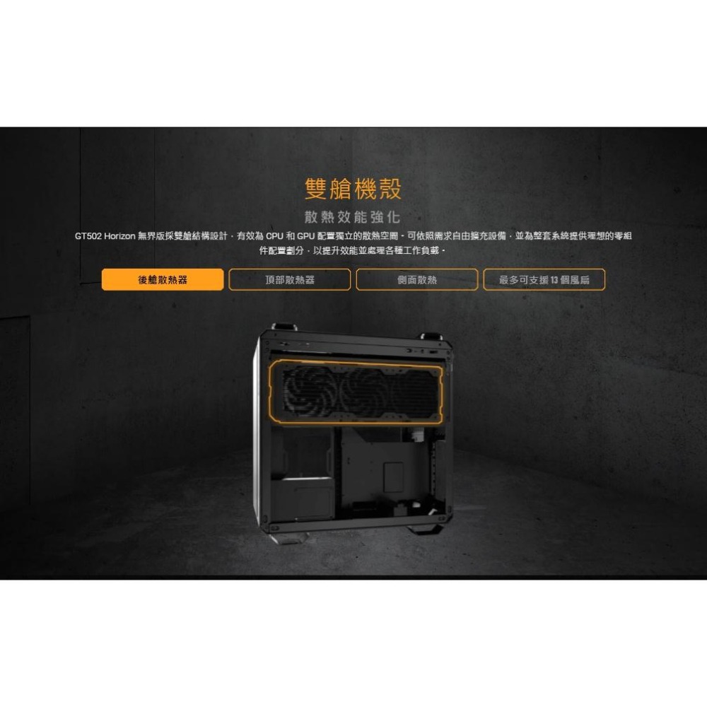 ASUS華碩 TUF GAMING GT502 Horizon－無界版 ATX 全景式機殼 U高163 卡長400 光華-細節圖4