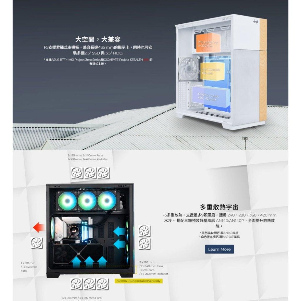 InWin 迎廣 F5－E-ATX 電腦機殼 U高180／卡長435／3x預裝風扇／支援背插 光華-細節圖6